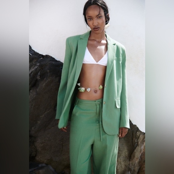 ZARA Women’s SS23 MID-GREEN LINEN BLEND Oversized BLAZER SIZE S - Picture 13 of 16